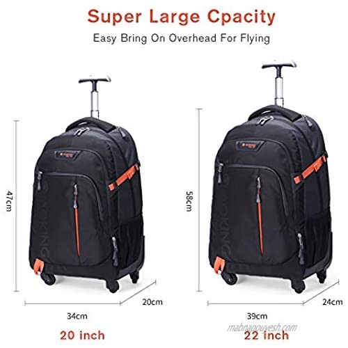 AOKING 20/22 ″ Water Resistant Rolling Wheeled Backpack Laptop Compartment Bag(20 inch Black)