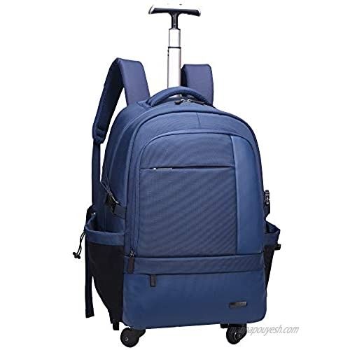 AOKING 21″Water Resistant Rolling Wheeled Backpack Laptop Compartment Bag (Blue)