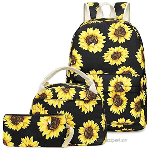Backpack for Teen Girls Sunborls Sunflower Lightweight High-capacity Middle Student Bookbag Women College Backpack 3 in 1with Lunch+Purse/Pencil bag