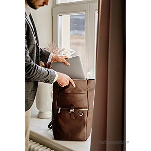 Berliner Bags Premium Leather Backpack Harlem Laptop Bag and Travel Rucksack for Men Women - Dark Brown
