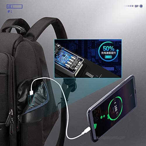 BOPAI 36L Unisex Travel Backpack for Men 17 inch Laptop Backpack with USB Charging Port Flight Approved Carry on Backpack Black