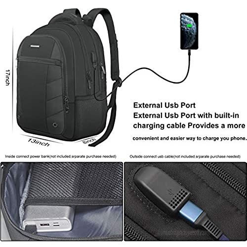Business Travel Laptop Backpack 17 Inch TOGORE TripPro Durable Computer Backpack with USB Charging Port for Men & Women 40L Large Water Resistant College School Backpack-Black