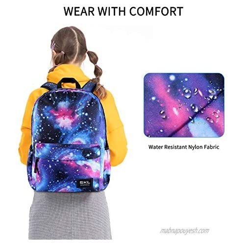 Galaxy School Backpack SKL Unisex School Bag Canvas Rucksack Laptop Book Bag Satchel Hiking Bag for Boys Girls (Galaxy Blue with Pencil Bag)