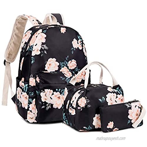 Goodking Floral Canvas Backpack for Women Teen Girls School Rucksack College Bookbag Lady Travel Backpack 14Inch Laptop Bag