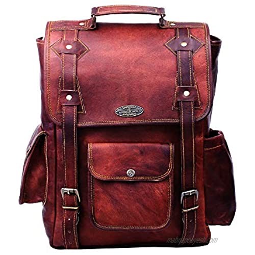 Handmade 16 Inch Brown Leather Backpack For Men Vintage Easy Open Push Lock Genuine leather backpack for women | Leather laptop backpack for men and women with padded Laptop Compartment By HULSH