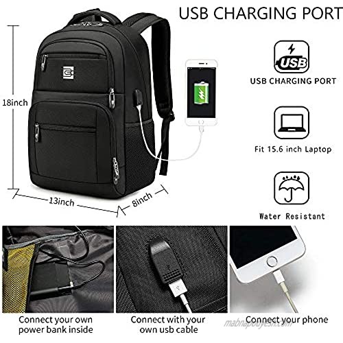 Laptop Backpack Professional Business Travel Durable Anti Theft Laptops Backpack with USB Charging Port Water Resistant College Backpack for Women & Men Fits 15.6 Inch Laptop and Notebook Black