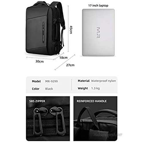 Markryden Laptop Backpack with raincover carry-on travel backpack water-proof expandable backpack with Rain Cover USB Charging Port for School Travel Work Bag Fits 17.3/15.6 Inch Laptop