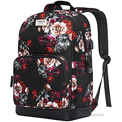 MOSISO 15.6-16 inch Laptop Backpack  Water Repellent Anti-Theft Stylish Casual Daypack Bag with Luggage Strap&USB Charging Port  Cottonrose Travel Business College School Bookbag for Women Girls Black