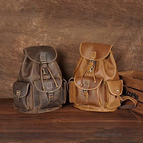 Polare Full Grain Leather Rucksack Backpack Vintage Casual Laptop Bag For Men Women
