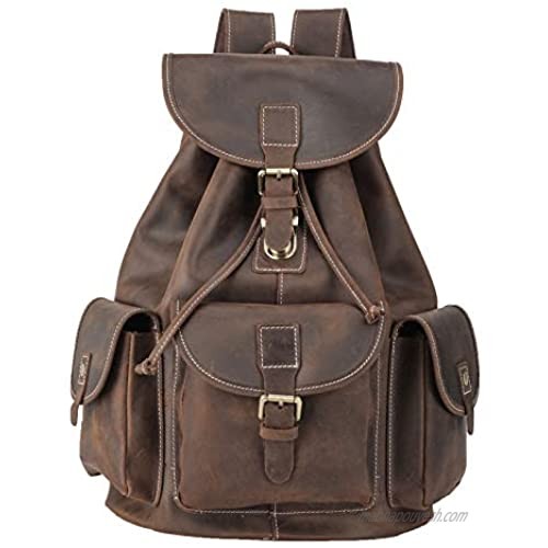 Polare Full Grain Leather Rucksack Backpack Vintage Casual Laptop Bag For Men Women