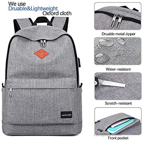 School Backpack Lightweight Student Laptop Bookbag for Teen Boys Girls-Grey