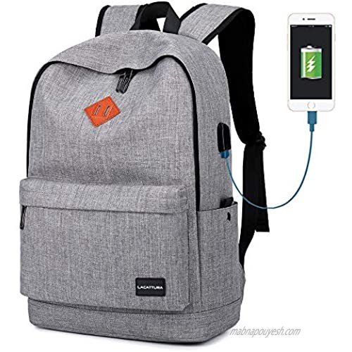 School Backpack  Lightweight Student Laptop Bookbag for Teen Boys Girls-Grey