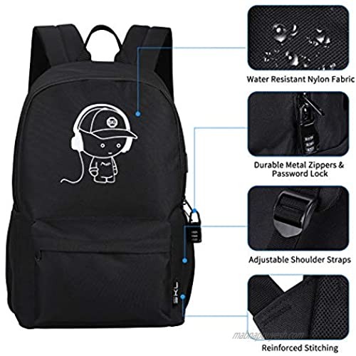 School Backpack School Bag Bookbag Cartoon Anime Backpack with USB Charging Port for Boys Girls Teens