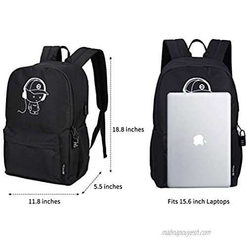 School Backpack School Bag Bookbag Cartoon Anime Backpack with USB Charging Port for Boys Girls Teens