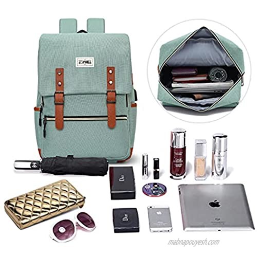 Slim Vintage Laptop Backpack with USB Charging Port Unisex Work Bag Travel Backpack for Women Men Water Resistant College School Casual Daypack for Girls Boys Fits 15.6 Inch Laptop MacBook