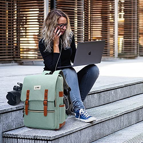 Slim Vintage Laptop Backpack with USB Charging Port Unisex Work Bag Travel Backpack for Women Men Water Resistant College School Casual Daypack for Girls Boys Fits 15.6 Inch Laptop MacBook