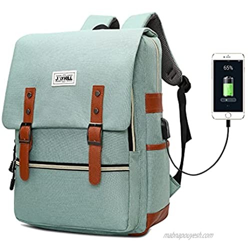 Slim Vintage Laptop Backpack with USB Charging Port  Unisex Work Bag Travel Backpack for Women Men  Water Resistant College School Casual Daypack for Girls Boys  Fits 15.6 Inch Laptop MacBook
