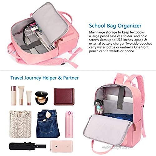 SOCKO Laptop Backpack for Women / Girls Stylish College Backpack School Bag Lightweight Bookbag Travel Work Carry On Backpack Casual Daypack Rucksack Computer Bag Fits up to 15.6 Inch Laptop Pink