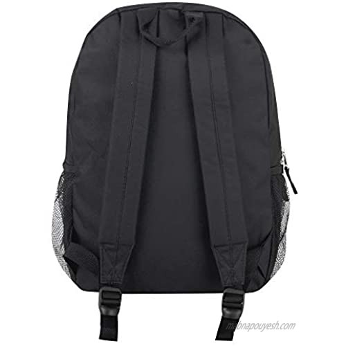 Solid Color Backpack for School - Backpack with Reflector Strip Side Pockets Padded Straps (Black)