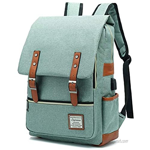 SUPEASE Vintage Slim College School Laptop Backpack with USB Charging Port for Women Men   Green
