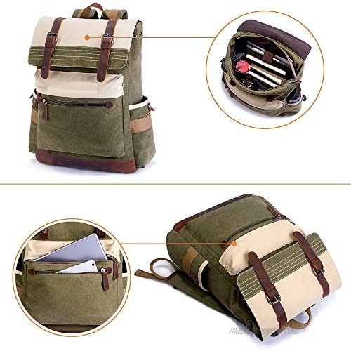 SUVOM Canvas Backpack Vintage School Backpack Stylish Travel Rucksack 15.6 inches Laptop Backpack for Women Men