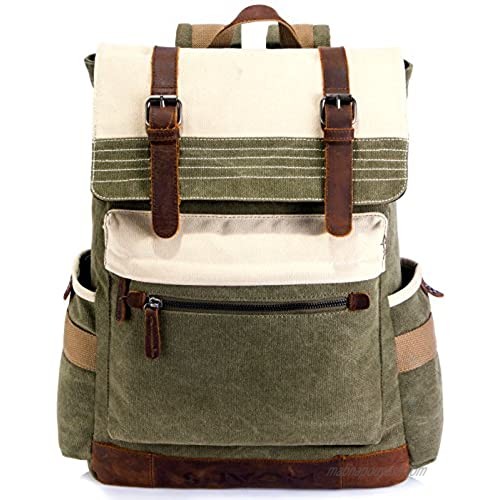 SUVOM Canvas Backpack  Vintage School Backpack  Stylish Travel Rucksack 15.6 inches Laptop Backpack for Women Men