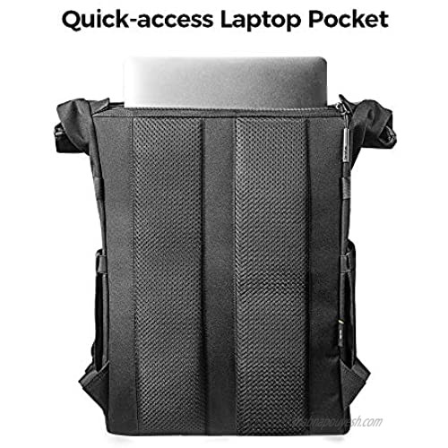tomtoc Rolltop Laptop Backpack Water-Resistant Durable Outdoor Backpack Rucksack College Bag for Up to 15.6 Inch Laptop Large Capacity Daypack Ideal for Work Travel School Commuting 22L Black