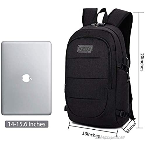 Travel Laptop Backpack Anti Theft College School Bookbag with USB Charging Port & Headphone Interface for Women Men Business Water Proof Computer Bag Fits Under 15.6 Inches Laptops（Black）