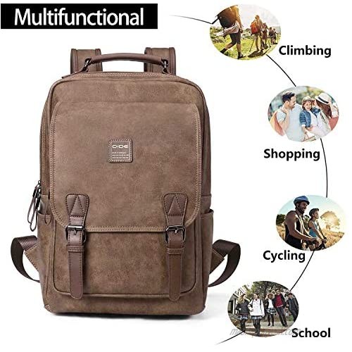 Travel Laptop Backpack Vegan Leather Casual Daypacks Fits 15.6 Inch Notebook