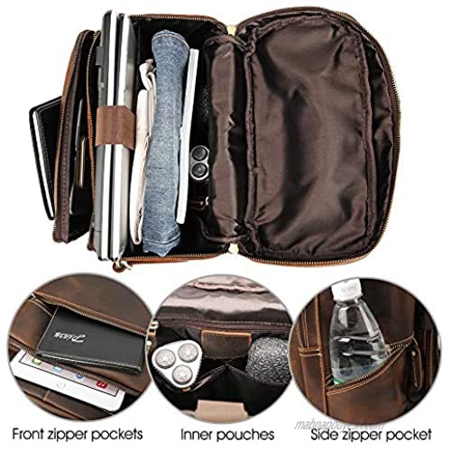 Vintage Genuine Leather Backpack for Men Fits 15.6 Inch Laptop Brown Travel Rucksack College School Book Bag Daypack