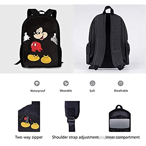 WOMFUI Black Mic-key Mouse Backpack 17 Inch Large Laptop Backpack Cute Bookbag for Men Women