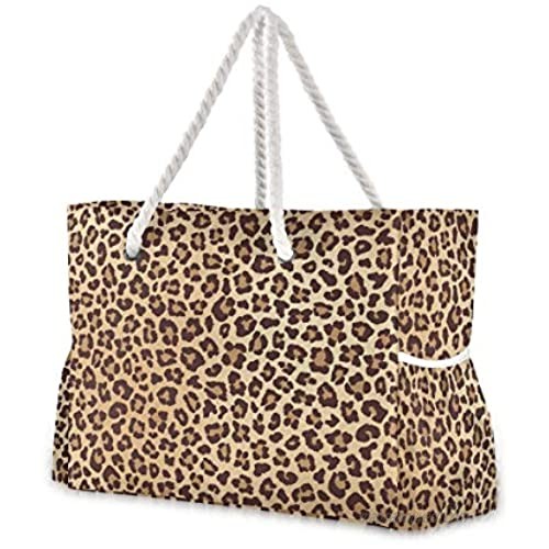 ALAZA Leopard Spotted Shoulder Tote Bags for Gym Travel Beach  Inner Pockets
