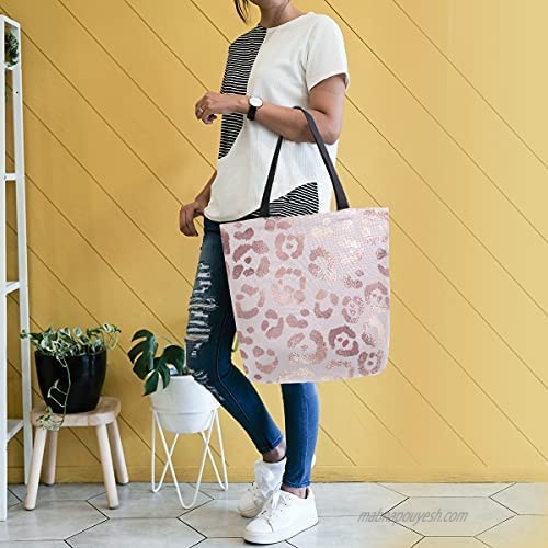 ALAZA Rose Gold Leopard Canvas Bag with Handles Beach Bags for Women Leopard Tote Bag
