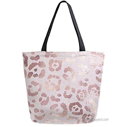 ALAZA Rose Gold Leopard Canvas Bag with Handles  Beach Bags for Women Leopard Tote Bag