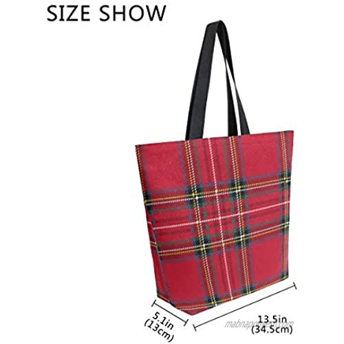 ALAZA Tartan Background Plaid Large Canvas Tote Bag for Women Girls
