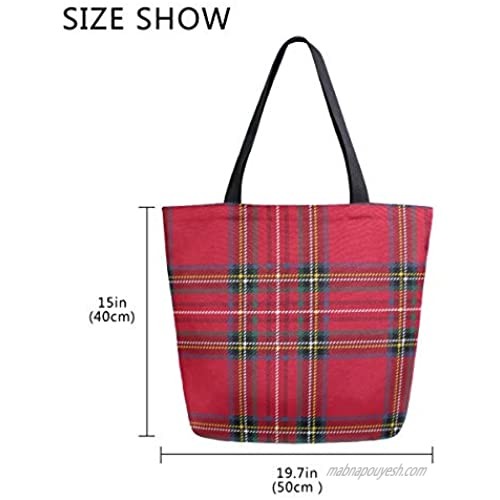 ALAZA Tartan Background Plaid Large Canvas Tote Bag for Women Girls