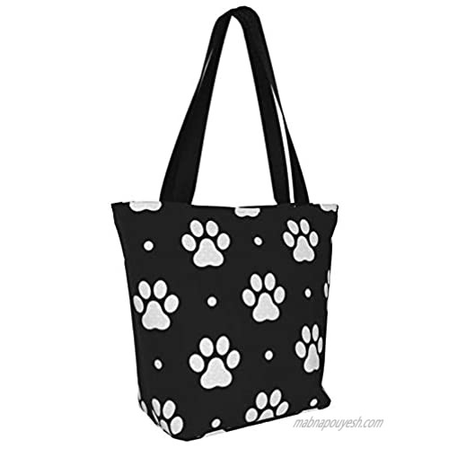 antcreptson Dog-Paw-Seamless-Pattern-Vector-Cat-Paw-Foot-Print-Isolated-Polka-Dot Extra Large Canvas Shoulder Tote Top Handle Bag for Gym Beach Weekender Travel Shopping