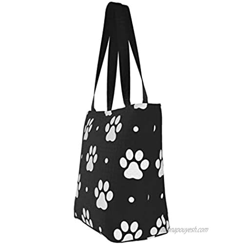 antcreptson Dog-Paw-Seamless-Pattern-Vector-Cat-Paw-Foot-Print-Isolated-Polka-Dot Extra Large Canvas Shoulder Tote Top Handle Bag for Gym Beach Weekender Travel Shopping