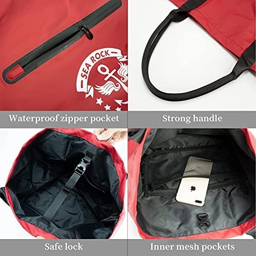 Beach Bag Tote Bag Reusable Shopping Bag for Women Waterproof Sandproof Red