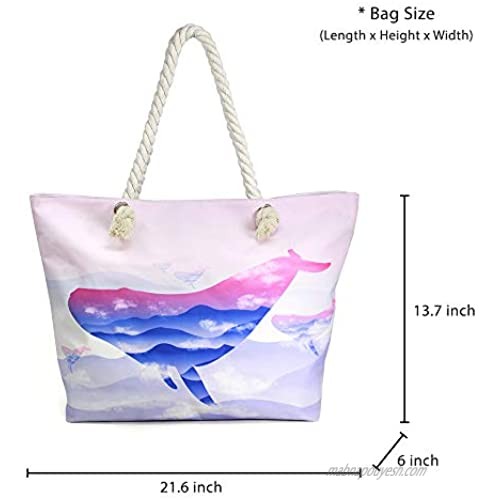by you Women Summer Large Beach Tote Bag Travel Tote Bag Zipper Closure Shoulder Bag
