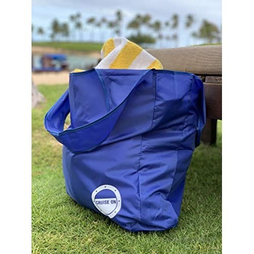 Collapsible Travel Tote Bag for Cruise Beach Shopping & Travel - Foldable & Packable into Small Pouch - Large Lightweight Waterproof Nylon Totes