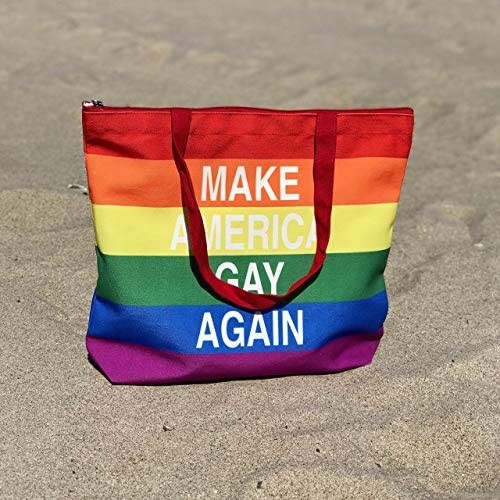 Drumpf.WTF Make America Gay Again Anti-Trump Pro-Equality Rainbow LGBTQ Gay Pride Flag Zippered Canvas Tote Bag