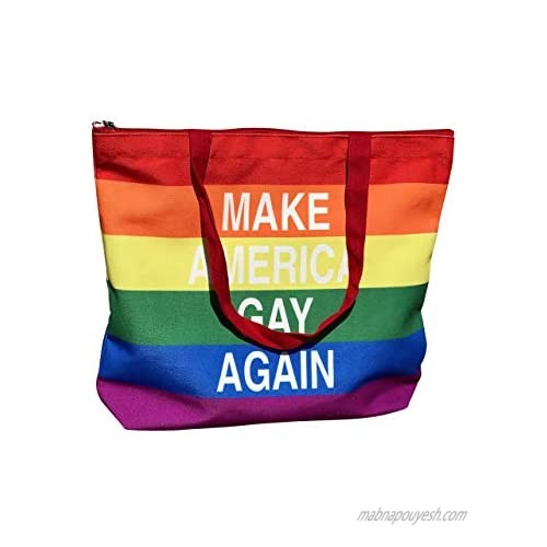 Drumpf.WTF Make America Gay Again Anti-Trump  Pro-Equality Rainbow LGBTQ Gay Pride Flag Zippered Canvas Tote Bag