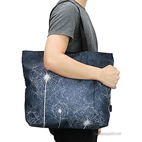 ICOLOR Black Dandelion Large Eco-friendly Shopping Bag Handle Case Bag Portable Shoppers Bag Convenient Storage Tote Bags Travel Shopping Grocery Shoulder Bag(GymBag-03)