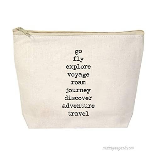 Jules Natural Canvas Cosmetic Bag With Zipper Closure Go Fly Explore Voyage Roam Journey Discover Adventure Travel