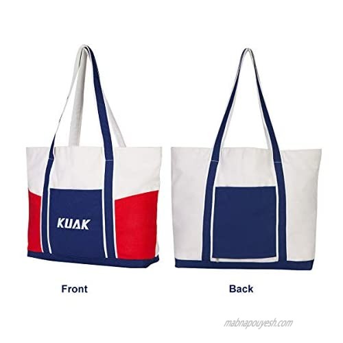 KUAK Large Beach Bag XXL(HUGE) L22xH15xW6 with Top Magnet Clasp Multiple Pockets Zipper Coin Purse Trolley Sleeve Canvas Shoulder Tote Bag for Travel/Family/Work/Daily