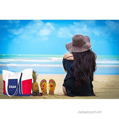 KUAK Large Beach Bag XXL(HUGE) L22xH15xW6 with Top Magnet Clasp Multiple Pockets Zipper Coin Purse Trolley Sleeve Canvas Shoulder Tote Bag for Travel/Family/Work/Daily