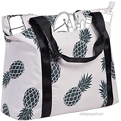 Large Tote Bag with Pockets  Original Floral Waterproof Shoulder Bag for Gym Beach Travel Daily Bag Teacher Bag