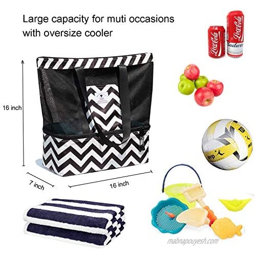 Mesh Beach Bag with Cooler Beach Tote Travel Picnic Toy and Grocery Storage Bags