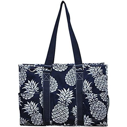 N. Gil All Purpose Organizer 18" Large Utility Tote Bag 2 (Southern Pineapple Navy Blue)